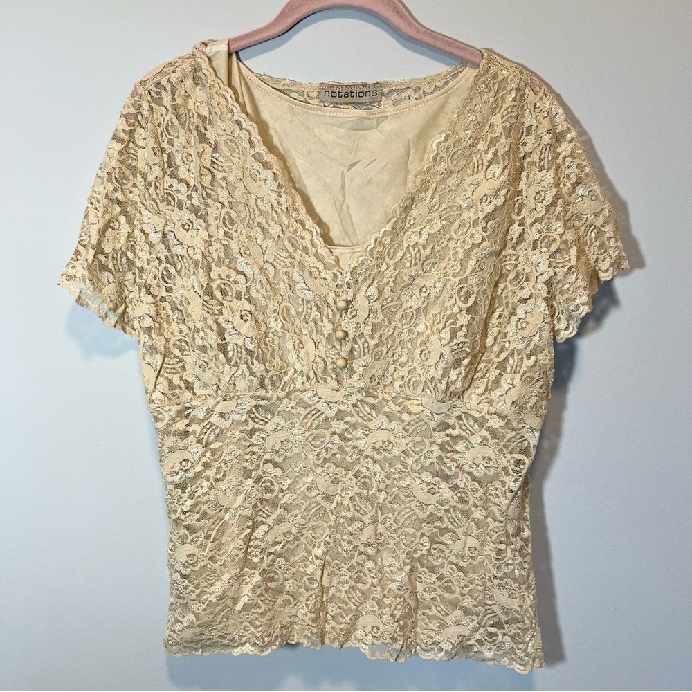 Vintage Notations 90s Y2K Fairy Grunge‎ Whimsigoth Cream Lace Babydoll Top Large